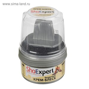 Крем-блеск для обуви SHOExpert, бесцветный, банка с губкой, 60 мл