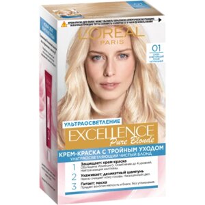 Крем-краска для волос L'Oreal Excellence Pure Blonde, тон 01 супер-осветляющий русый натуральный
