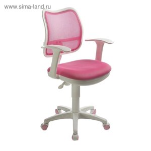 Кресло Бюрократ, с подлокотникам, розовый, спинка сетка, белый пластик, CH-W797/PK/TW-13A