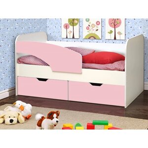 Кровать детская «Дельфин», 2 ящика, 800 1900 мм, левая, цвет белый / розовый