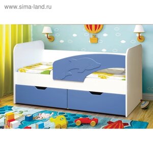 Кровать детская «Дельфин», 2 ящика, 800х1700 мм, правая, цвет белый / синий матовый