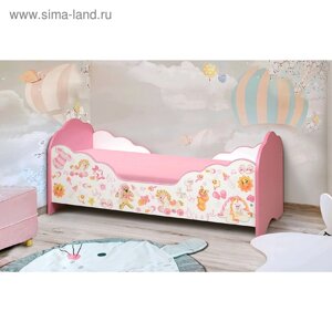 Кровать детская «Малышка №4», 1400700 мм, белый / розовый / фотопечать для девочек