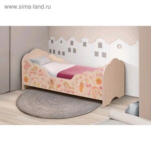 Кровать детская «Малышка №4», 1400х600 мм, цвет дуб млечный / фотопечать для девочек