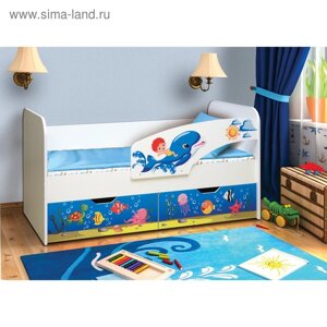 Кровать детская с фотопечатью «Дельфин», 2 ящика, 800х1700 мм, правая, цвет корпус белый