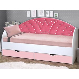 Кровать детская с мягкой спинкой «Корона №1», 800 1600 мм, без бортика, белый / розовый