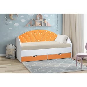 Кровать детская с мягкой спинкой «Корона №3», 800 1600 мм, без бортика, белый/оранжевый