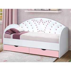 Кровать детская с мягкой спинкой «Корона №4», 800 1600 мм, без бортика, белый / розовый