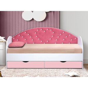 Кровать детская с мягкой спинкой «Сердце №1», 800 1600 мм, без бортика, белый / розовый