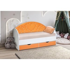 Кровать детская с мягкой спинкой «Сердце №3», 800 1600 мм, без бортика, белый/оранжевый