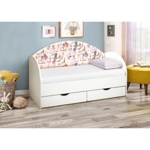 Кровать детская с мягкой спинкой «Софа №11», 800 1600 мм, цвет белый / принцесски