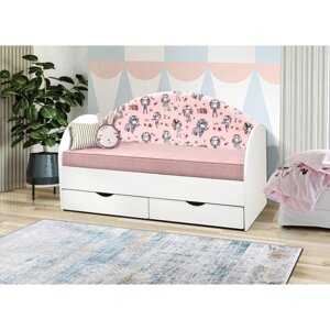 Кровать детская с мягкой спинкой «Софа №11», 800 1900 мм, цвет белый / девчонки