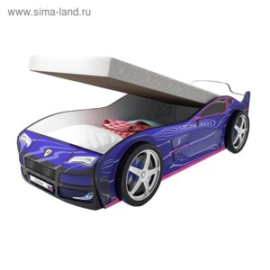 Кровать машина «Турбо синяя», подъёмный матрас, без подсветки, пластиковые колёса, 2 шт
