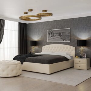 Кровать «Пальмира» без ПМ, 140200 см, экокожа, цвет ванильное суфле