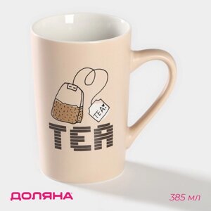 Кружка фарфоровая Доляна Good morning. Tea, 385 мл, цвет бежевый