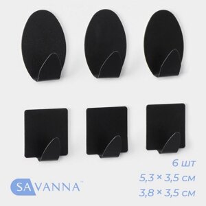 Крючки самоклеящиеся SAVANNA Black Loft, 6 шт, металл, 5,33,5 см, чёрные