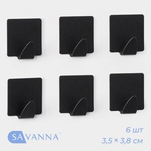 Крючки самоклеющиеся SAVANNA Black Loft, 6 шт, металл, 3,53,81,8 см, цвет чёрный