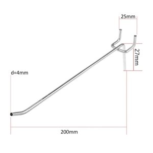 Крючок одинарный для металлической перфорированной панели, d=4мм, L=20 см, шаг 25 мм