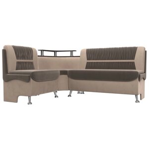 Кухонный диван «Сидней», левый угол, без механизма, велюр, цвет коричневый / бежевый