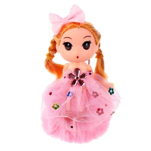 Кукла-брелок «Девочка» на розовом помпоне, 14 см