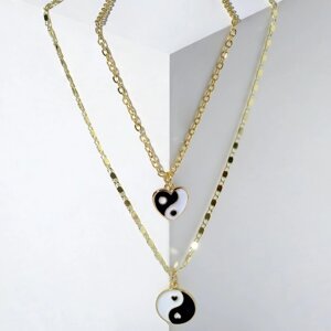 Кулон «Инь-ян» двойная гармония, сердце, цвет чёрно-белый в золоте, 50 см