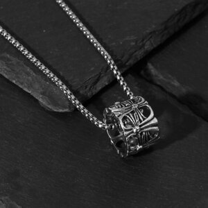 Кулон «Кольцо в крестах», цвет чернёное серебро, 70 см