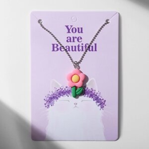 Кулон «Радость» цветок, цвет розово-зелёный в серебре, 40 см