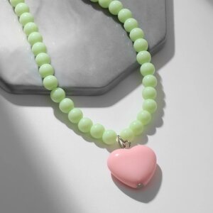 Кулон «Сердце» нежность, цвет розово-зелёный, 39 см