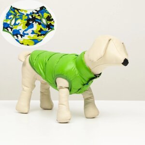 Куртка для собак двухсторонняя с принтом, размер 10 (ДС 23 см, ОГ 34 см, ОШ 24 см), зелёная