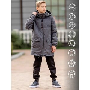 Куртка-парка для мальчика, рост 134 см, цвет чёрный графит