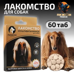 Лакомство для собак "Пижон. Здоровье кожи и шерсти" со вкусом индейки, 60 таб