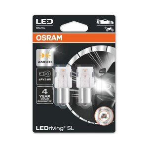Лампа Osram PY21W 12 В, LED (BAU15s) 1.3W Amber LEDriving SL, блистер 2 шт, 3 поколение 7507DYP-02B