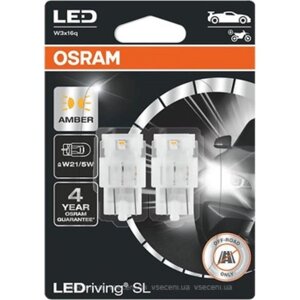 Лампа osram W21/5W 12 в, LED (W3x16q) 1.3W amber ledriving SL, блистер 2 шт 7515DYP-02B