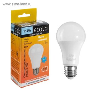 Лампа светодиодная Ecola classic Premium, Е27, А60, 15 Вт, 6500 К, 120х60 мм