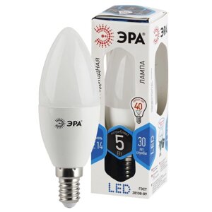 Лампа светодиодная Эра Standard «Свеча», 5 Вт, Е14, 400 Лм, 4000К, свечение белое