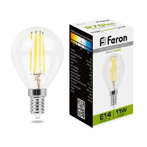 Лампа светодиодная Feron, E14, 11 Вт, 230 В, белый свет