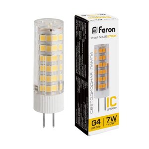 Лампа светодиодная Feron, G4, 7 Вт, 175-265 В, белый теплый свет