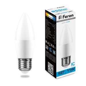 Лампа светодиодная FERON LB-770, C37, E27, 11 вт, 230 в, 6400 к, 955 лм, 220°111 х 37 мм