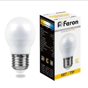 Лампа светодиодная FERON LB-95, G45, E27, 7 вт, 230 в, 2700 к, 560 лм, 220°82 х 45 мм