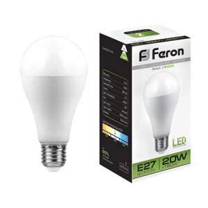 Лампа светодиодная FERON LB-98, A65, E27, 20 вт, 230 в, 4000 к, 1800 лм, 220°135 х 65 мм
