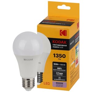 Лампа светодиодная Kodak «Груша», 15 Вт, E27, 1 350 Лм, 6500К, свечение холодное белое