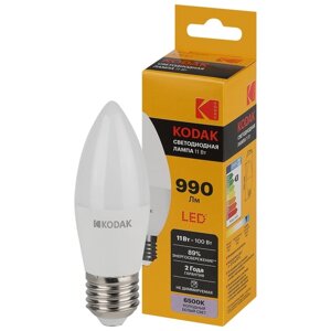 Лампа светодиодная Kodak «Свеча», 11 Вт, E27, 990 Лм, 6500К, свечение холодное белое