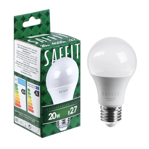 Лампа светодиодная saffit, 20W 230V E27 4000K A60, SBA6020