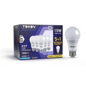 Лампа светодиодная Tokov Electric, E27, 15 Вт, 6500 К, свечение холодное белое