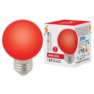 Лампа светодиодная Uniel, E27, 3 Вт, свечение красное