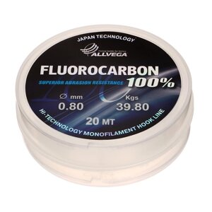 Леска монофильная ALLVEGA FX Fluorocarbon 100%диаметр 0.80 мм, тест 39.8 кг, 20 м, прозрачная