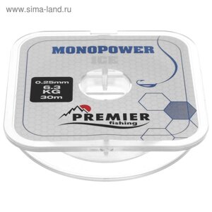 Леска PREMIER fishing MONOPOWER ICE, диаметр 0.25 мм, тест 6.3 кг, 30 м, нейлон, прозрачная