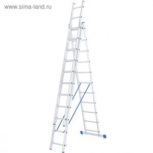 Лестница шарнирная "Сибртех" 97821, алюминиевая, трехсекционная, 3х11 ступеней