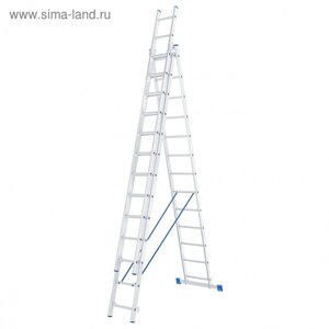 Лестница шарнирная "Сибртех" 97823, алюминиевая, трехсекционная, 3х13 ступеней