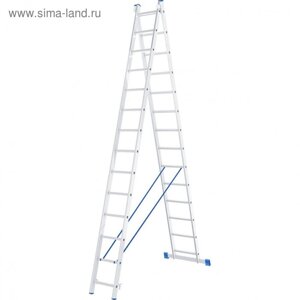 Лестница "Сибртех" 97914, алюминиевая, двухсекционная, 2 х 14 ступеней