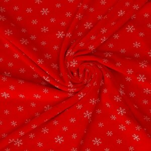 Лоскут Велюр на красном фоне, белые снежинки, 60 50 см